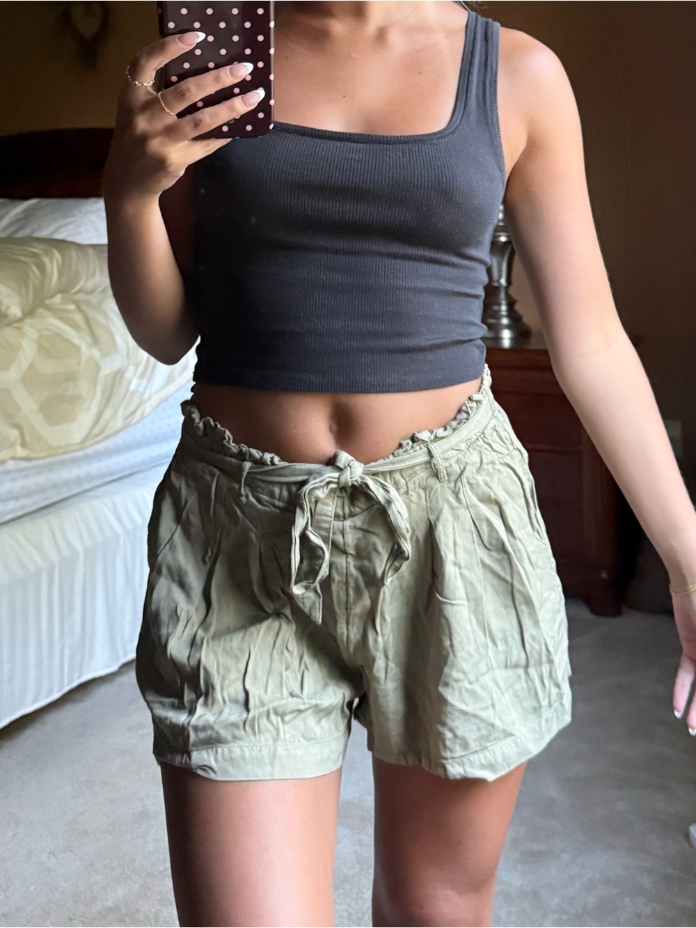 aerie Light Olive Drawstring Ruffle Waist Women's Shorts